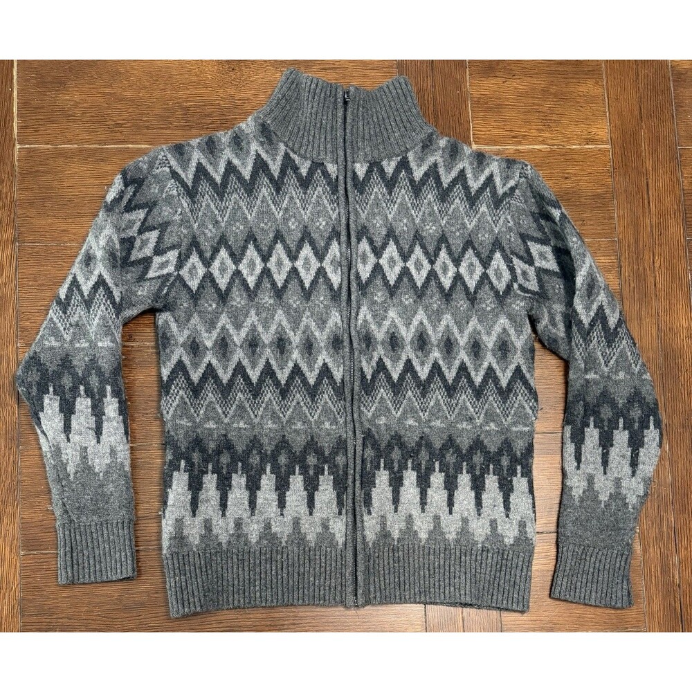 Stetson Cardigan Jacket Men M Gray Nordic Print Wool Blend Full Zip Sweater